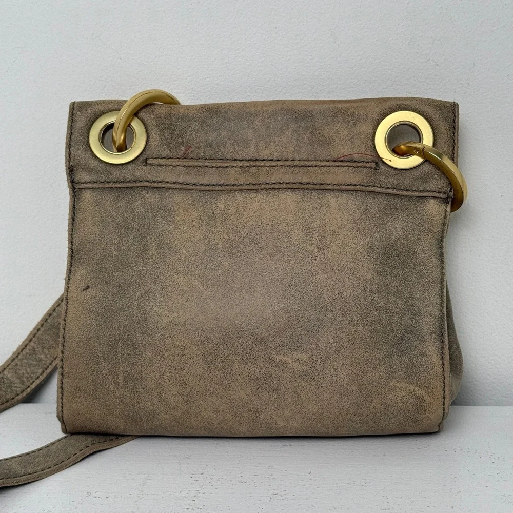 Hammitt Tony Small Crossbody Bag Pewter Leather‎ Brushed Gold Rivet Detail